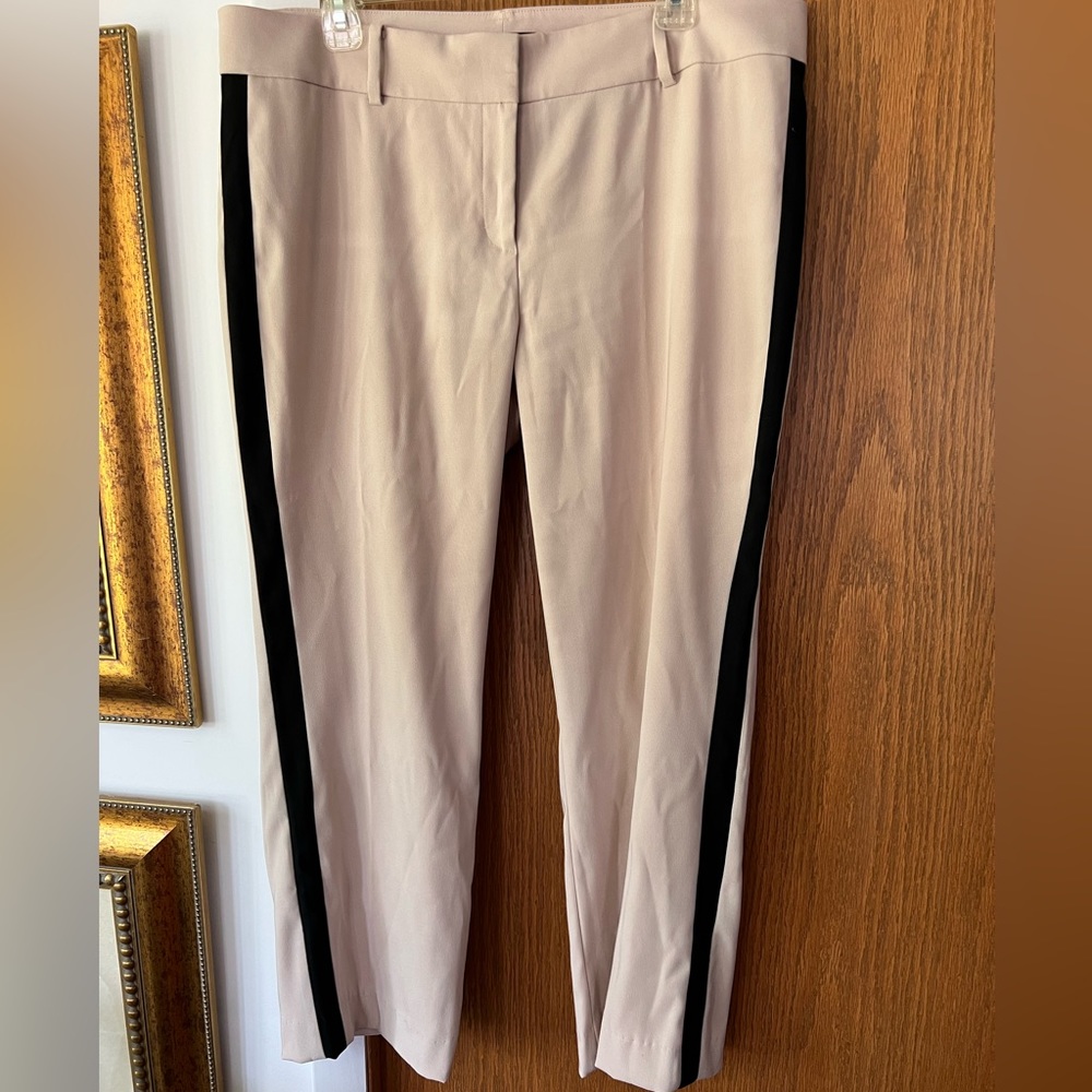 BEAUTIFUL TAN DRESS PANTS W/BLACK SIDE STIPE